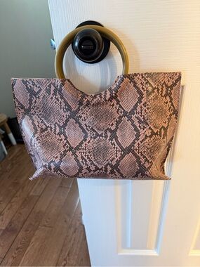 Pink Snakeprint Tote Bag with Round Handles